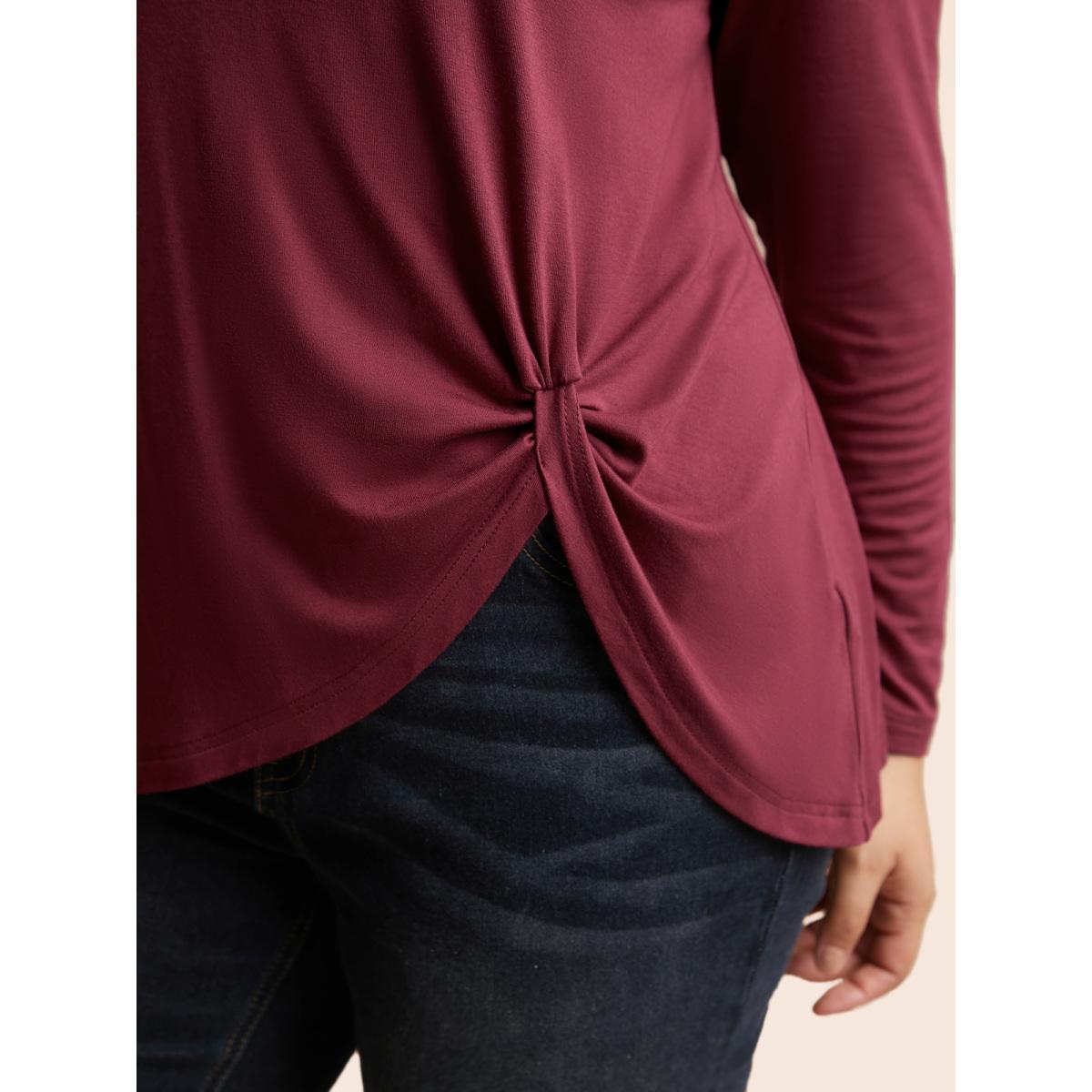 Plus Size Supersoft Essentials Solid Twist Front T-shirt Plum Women Casual Twist Round Neck Bodycon Everyday T-shirts BloomChic 26/4X Product Image