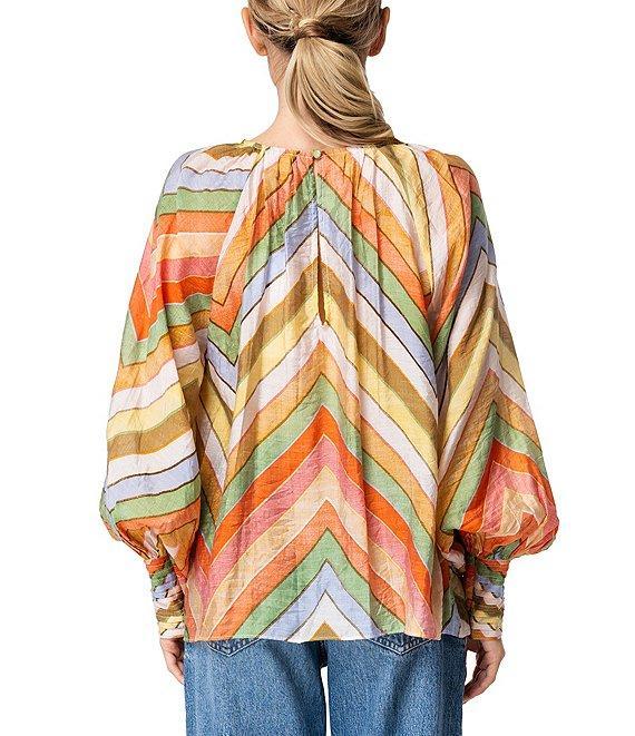 CIEBON Rileigh Chevron Stripe Print Round Neck Long Sleeve Blouse Product Image