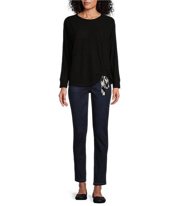Westbound Knit Long Sleeve Crew Neck Ruched Shirt Product Image