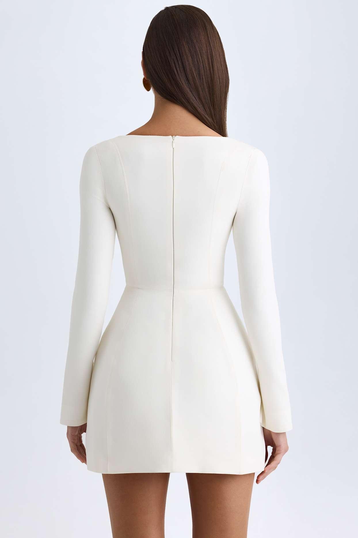 Square-Neck Structured Tulip Mini Dress in Vanilla Product Image