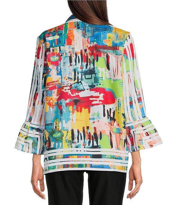 Ali Miles Printed Wire Collar 3/4 Bell Sleeve Button-Front Tunic Product Image