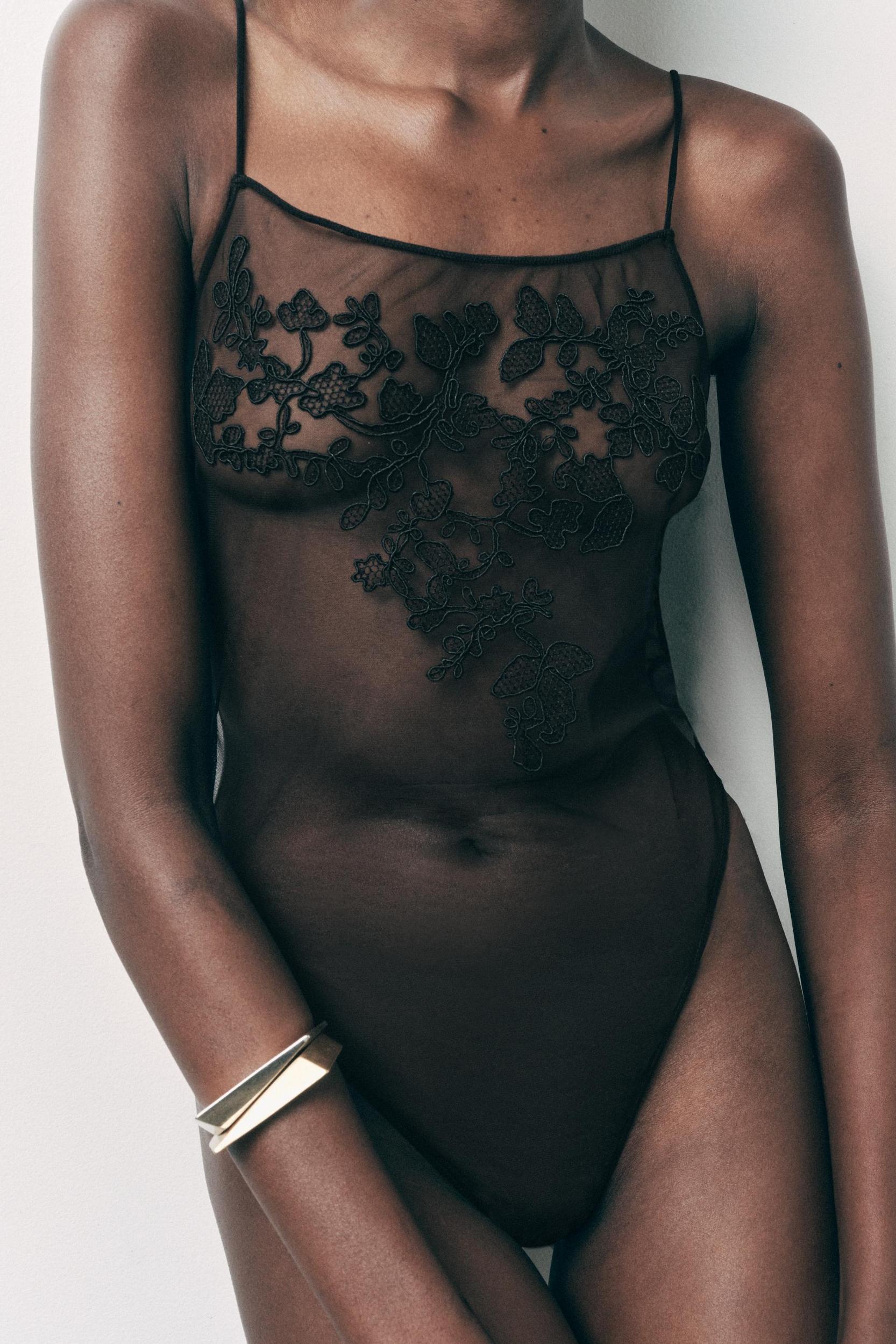 FLORAL EMBROIDERY MESH BODYSUIT Product Image