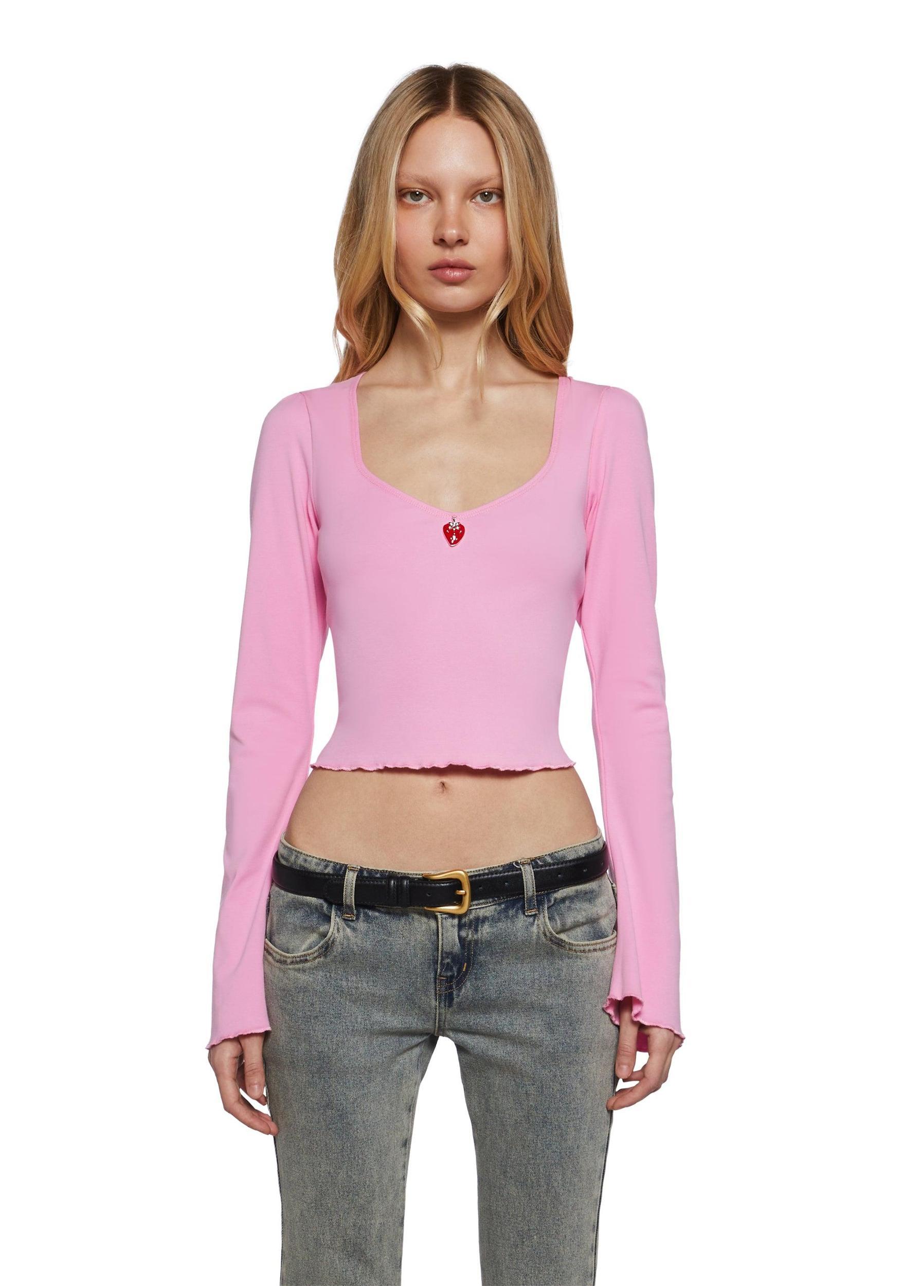 Sugar Thrillz Strawberry Long Sleeve Tee - Pink Product Image