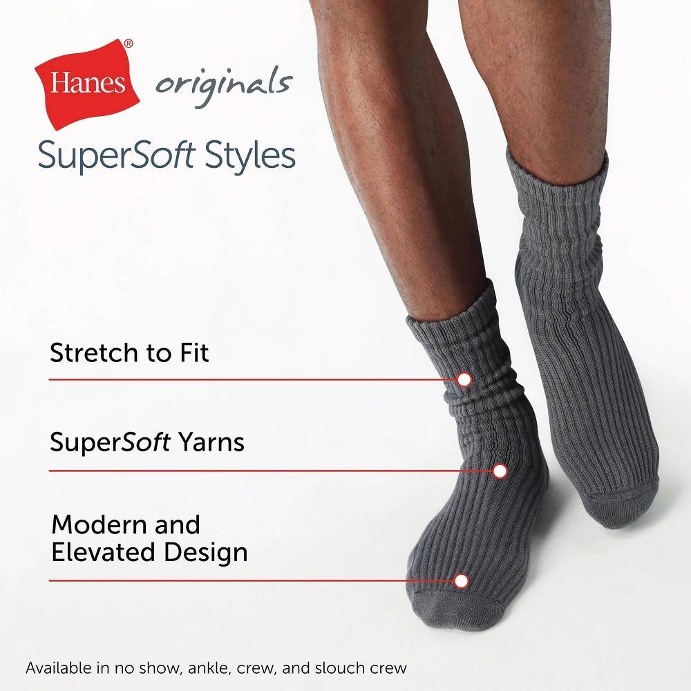 Hanes Originals Premium Mens SuperSoft Slouch Crew Socks 2pk 6-12: Lightweight, Arch Support, 4-Way Stretch Product Image