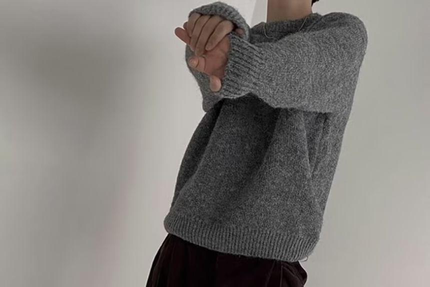 Crew Neck Plain Oversized Sweater Product Image