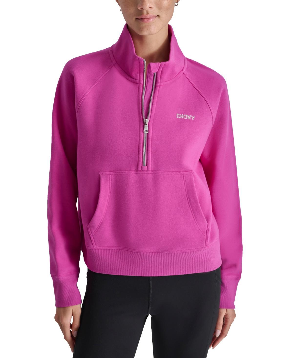 Dkny Sport Womens Mockneck Studded-Logo Half-Zip Fleece Sweatshirt Product Image