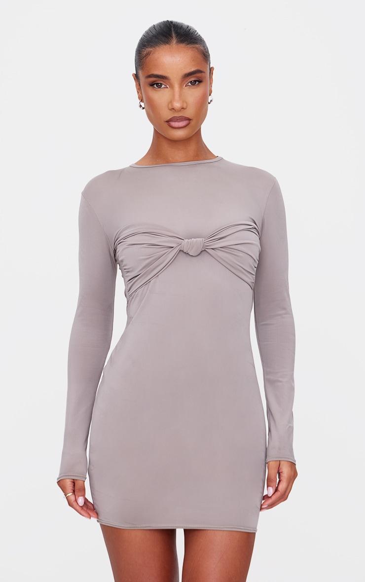 Taupe Twist Bandeau Detail Long Sleeve Mini Bodycon Dress Product Image