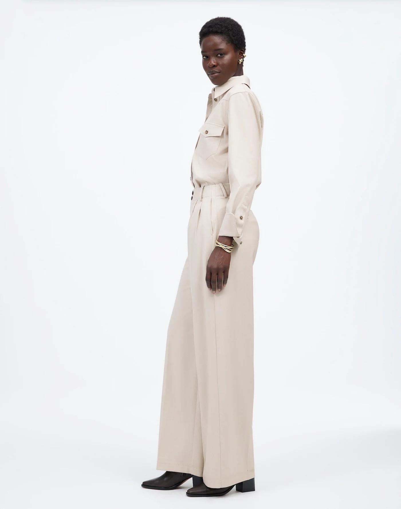 The Harlow Wide-Leg Trouser in Brushed Twill Product Image