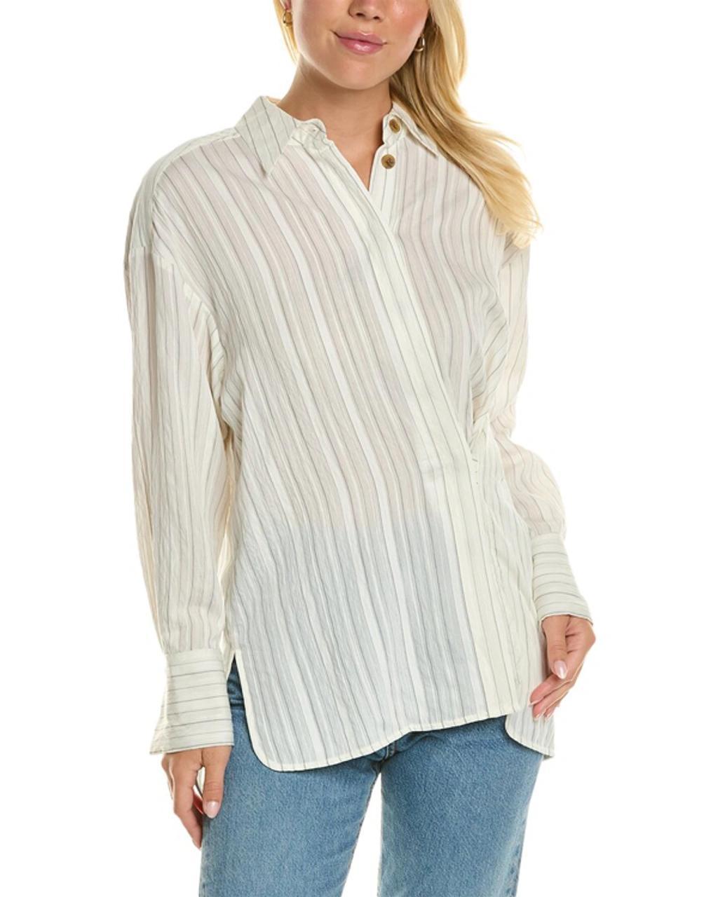 REBECCA TAYLOR Rumpled Stripe Shirt In White Product Image
