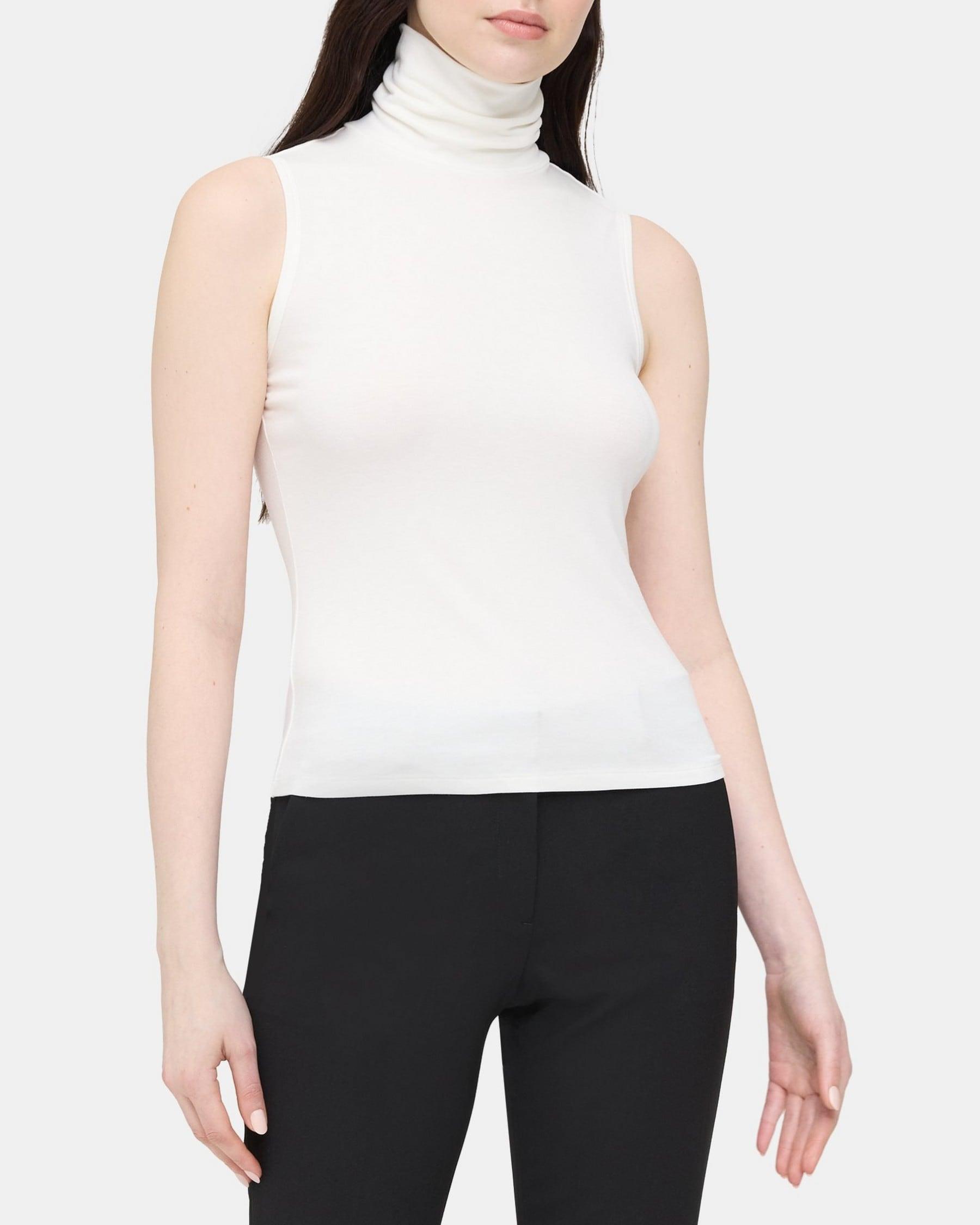 Sleeveless Turtleneck Top in Rib Knit Viscose Product Image