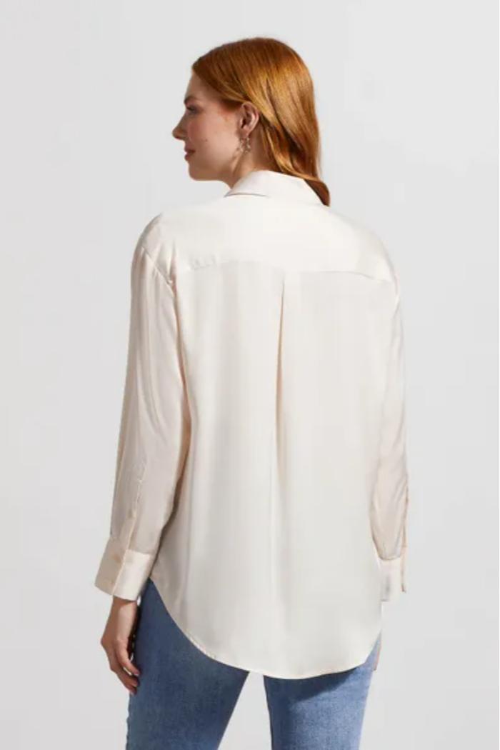FLOWY SATIN BUTTON-UP SHIRT Product Image
