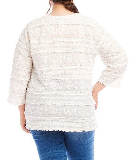 Karen Kane Plus Size Embroidered Split-Neck 3/4 Flare Sleeve Tunic Product Image