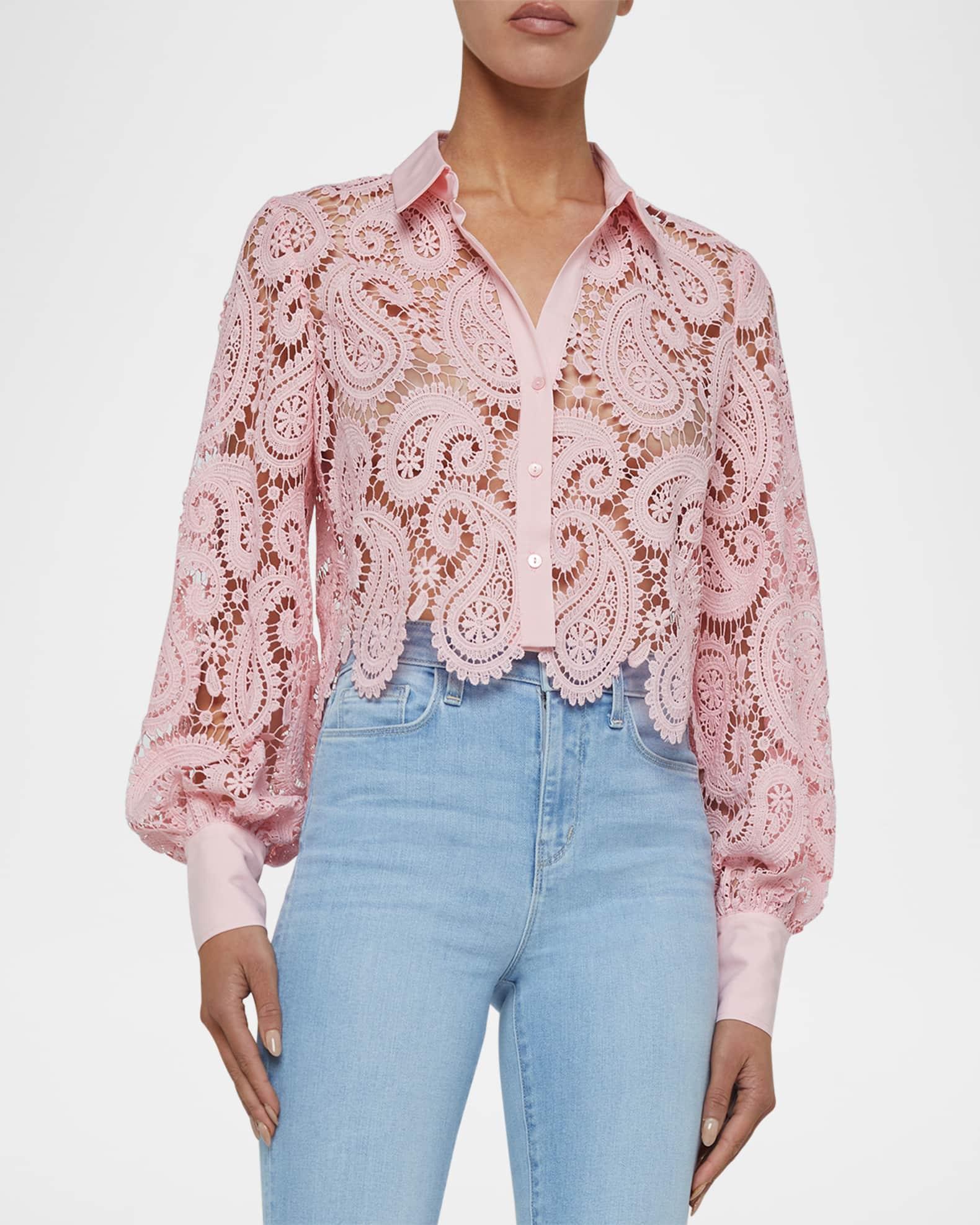 Odelia Paisley Lace Cropped Button-Front Blouse  Product Image
