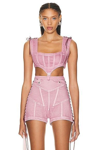 Jean Paul Gaultier X KNWLS Washed Laced Sleeveless Crop Top in Rose Product Image