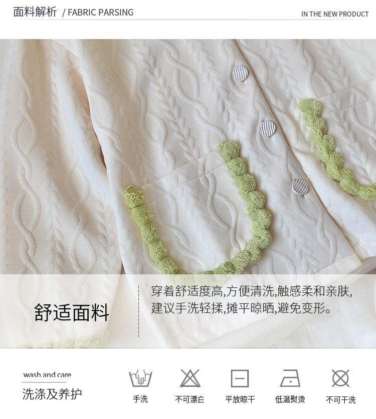 Pajama Set: Embroidered Shirt + Plain Pants Product Image