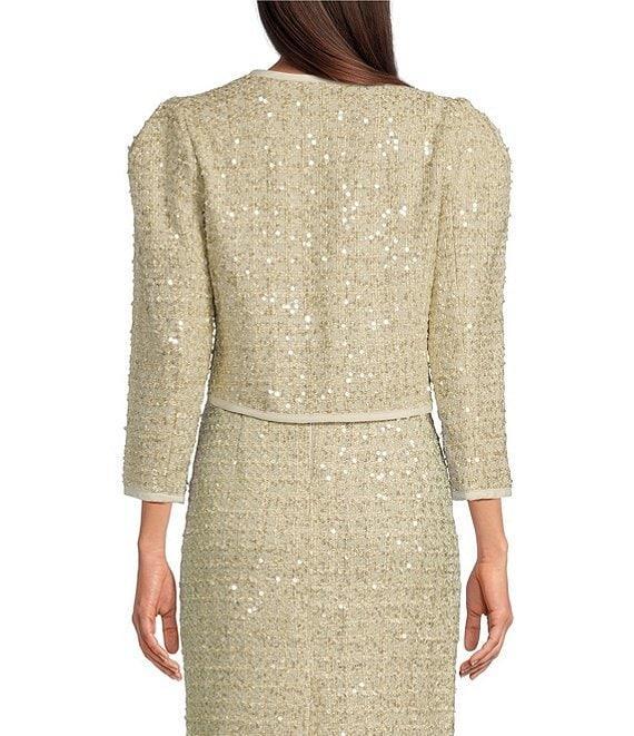 Donna Karan Sequin Tweed Crew Neck 3/4 Sleeve Open Front Coordinating Jacket Product Image