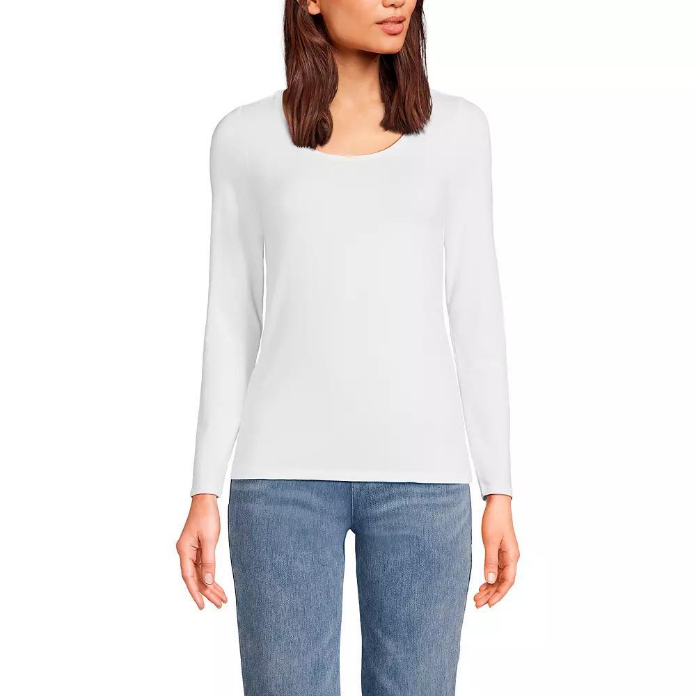 Women's Lands' End Lightweight Scoopneck Long-Sleeve Tee, Size: Medium, White Product Image