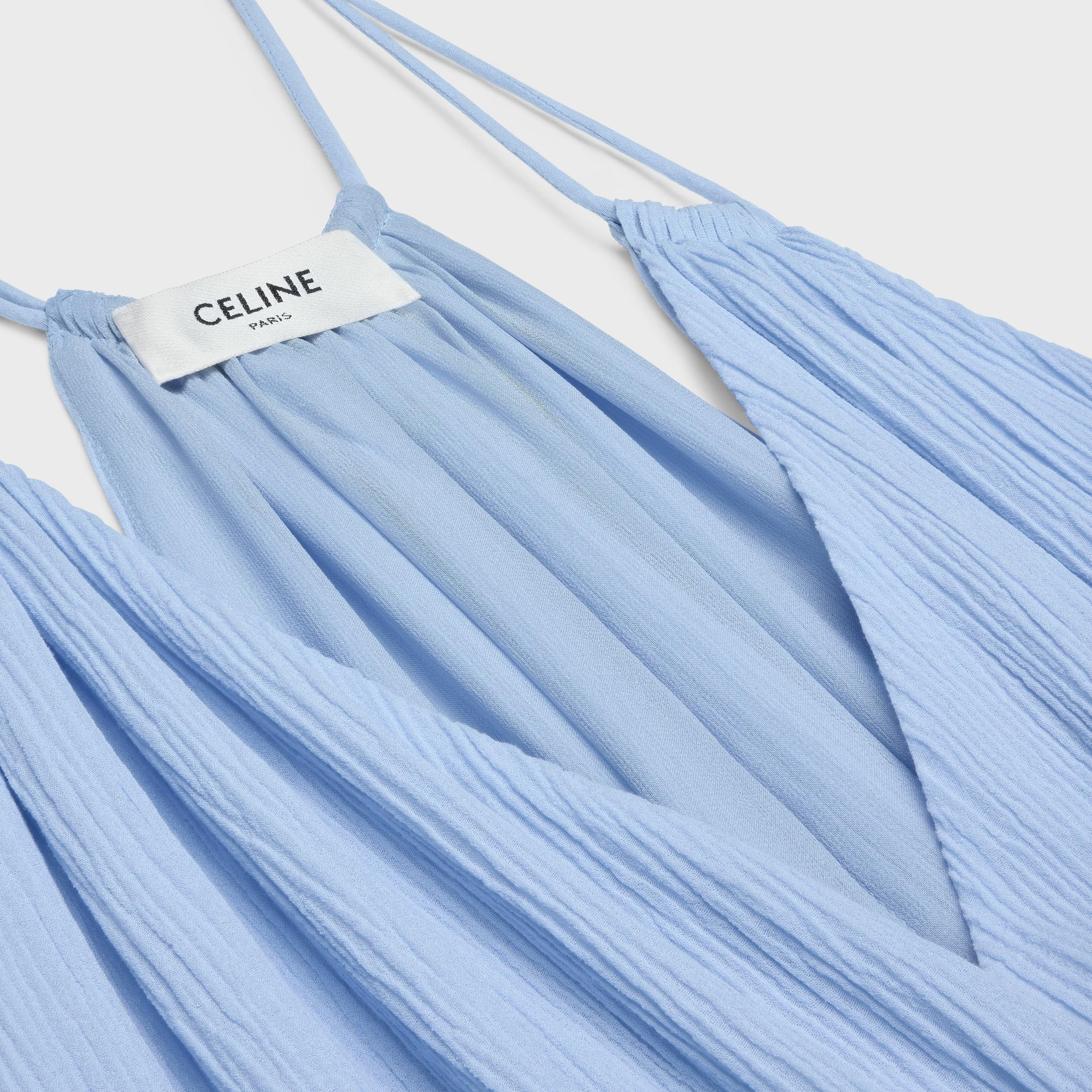 embroidered long dress in cotton silk crepon Product Image