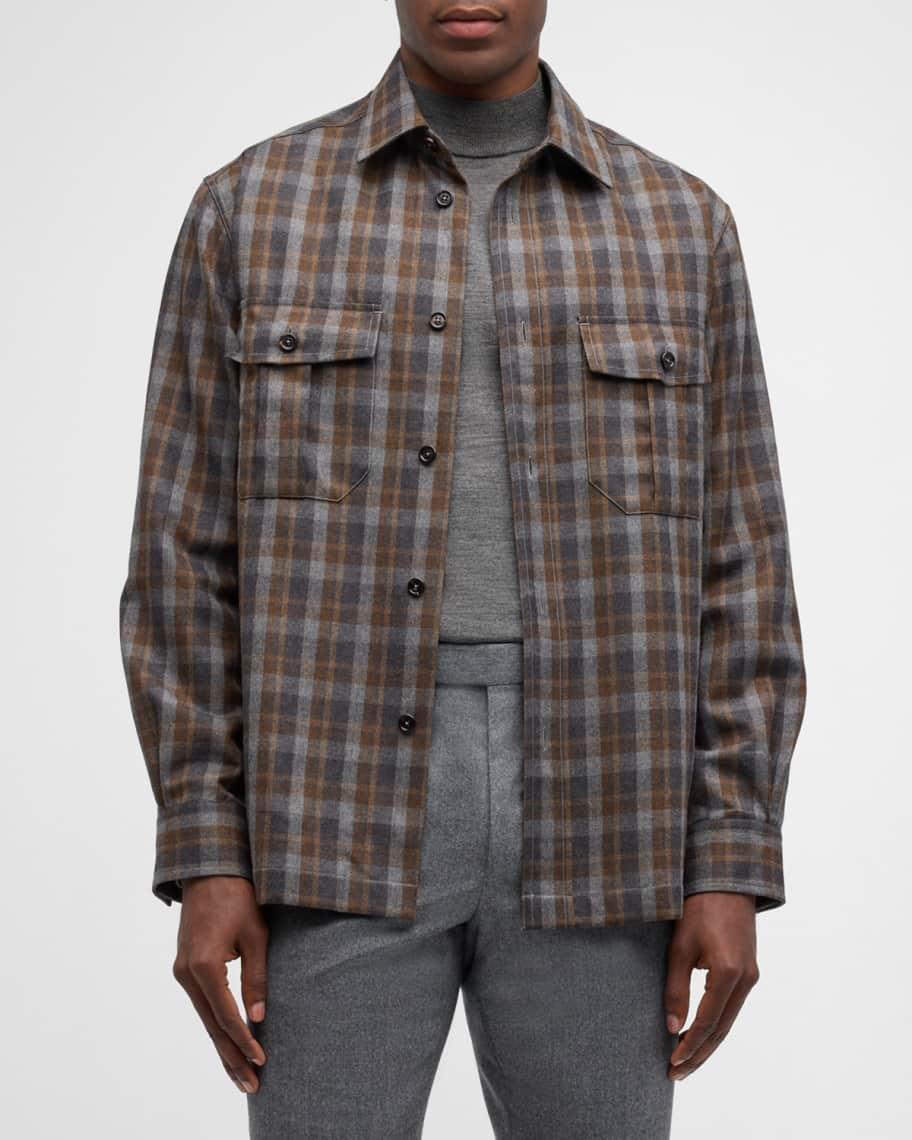 Mens Wool and Cashmere Check Military Overshirt Product Image