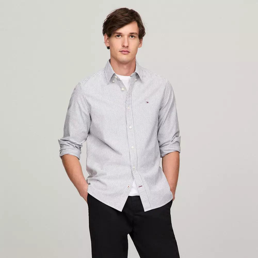 Men's Tommy Hilfiger Long Sleeve Striped Woven Shirt, Size: Large, Desert  Stripe Product Image