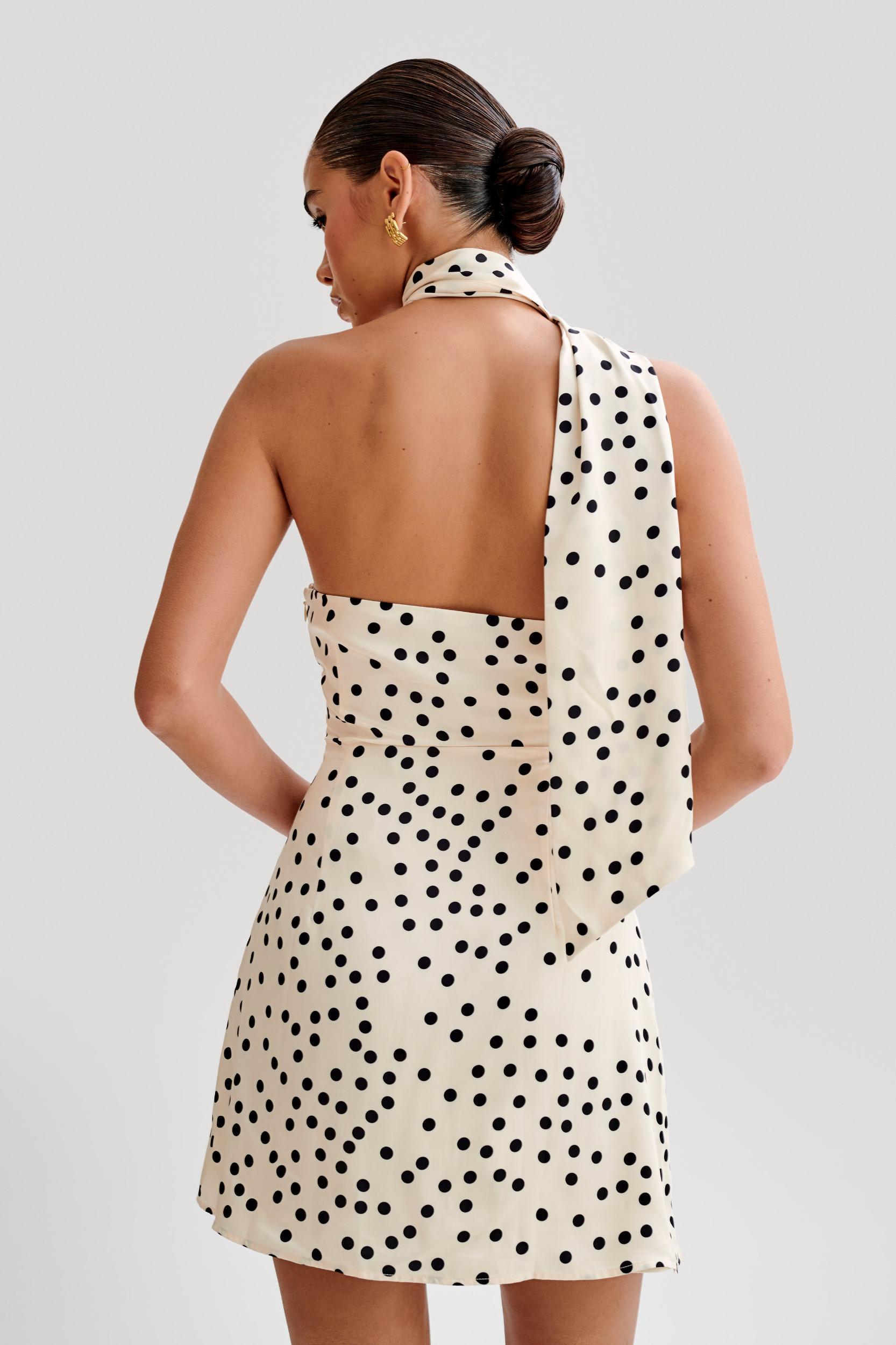 Joan Satin Asymmetrical Mini Dress - Polkadot Product Image