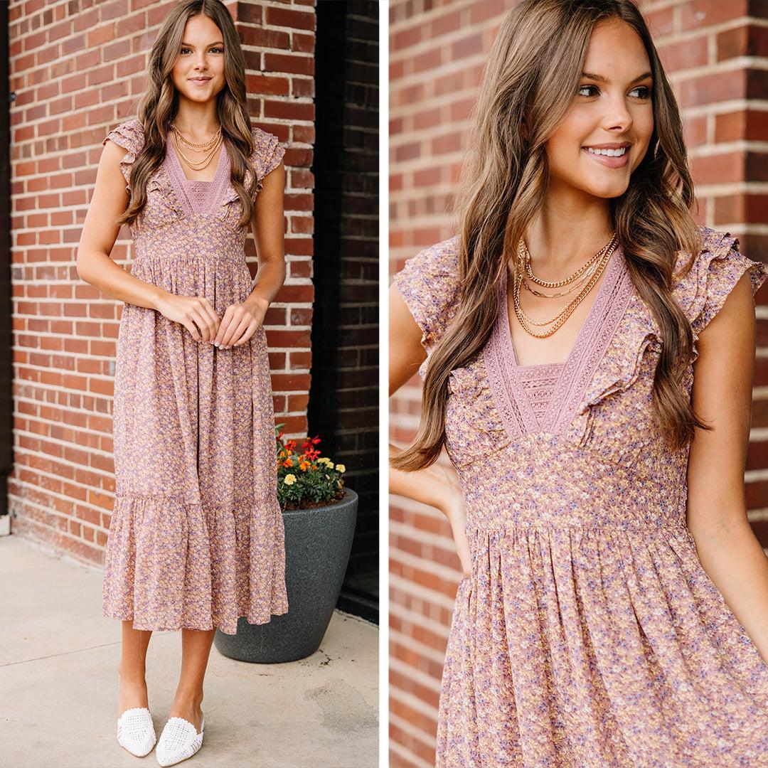 Best Around Mauve Pink Ditsy Floral Midi Dress Female Product Image