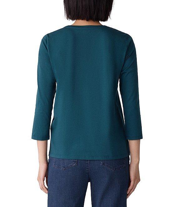 Eileen Fisher Organic Cotton Jersey Knit Round Neck 3/4 Sleeve Tee Product Image