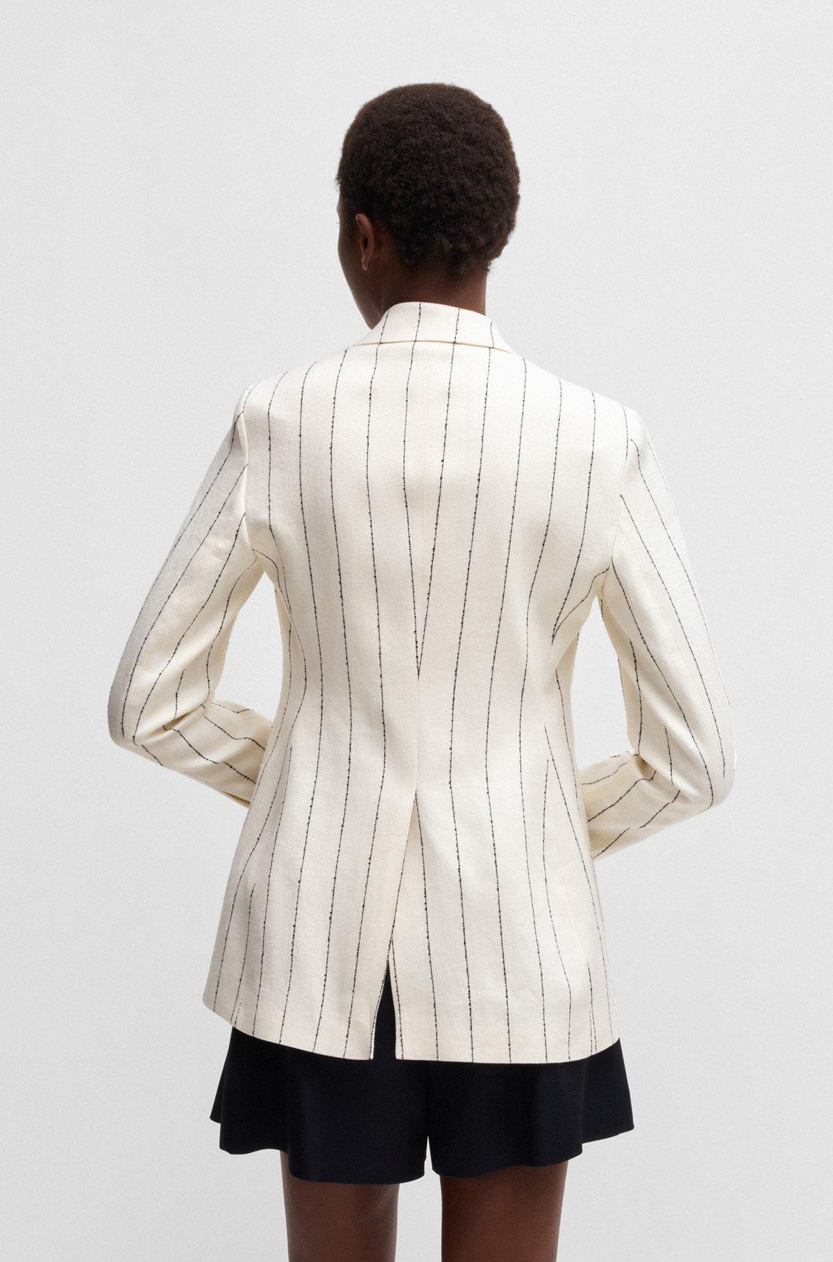 BOSS - Slim-fit suit jacket in striped linen-blend bouclé - Patterned Product Image