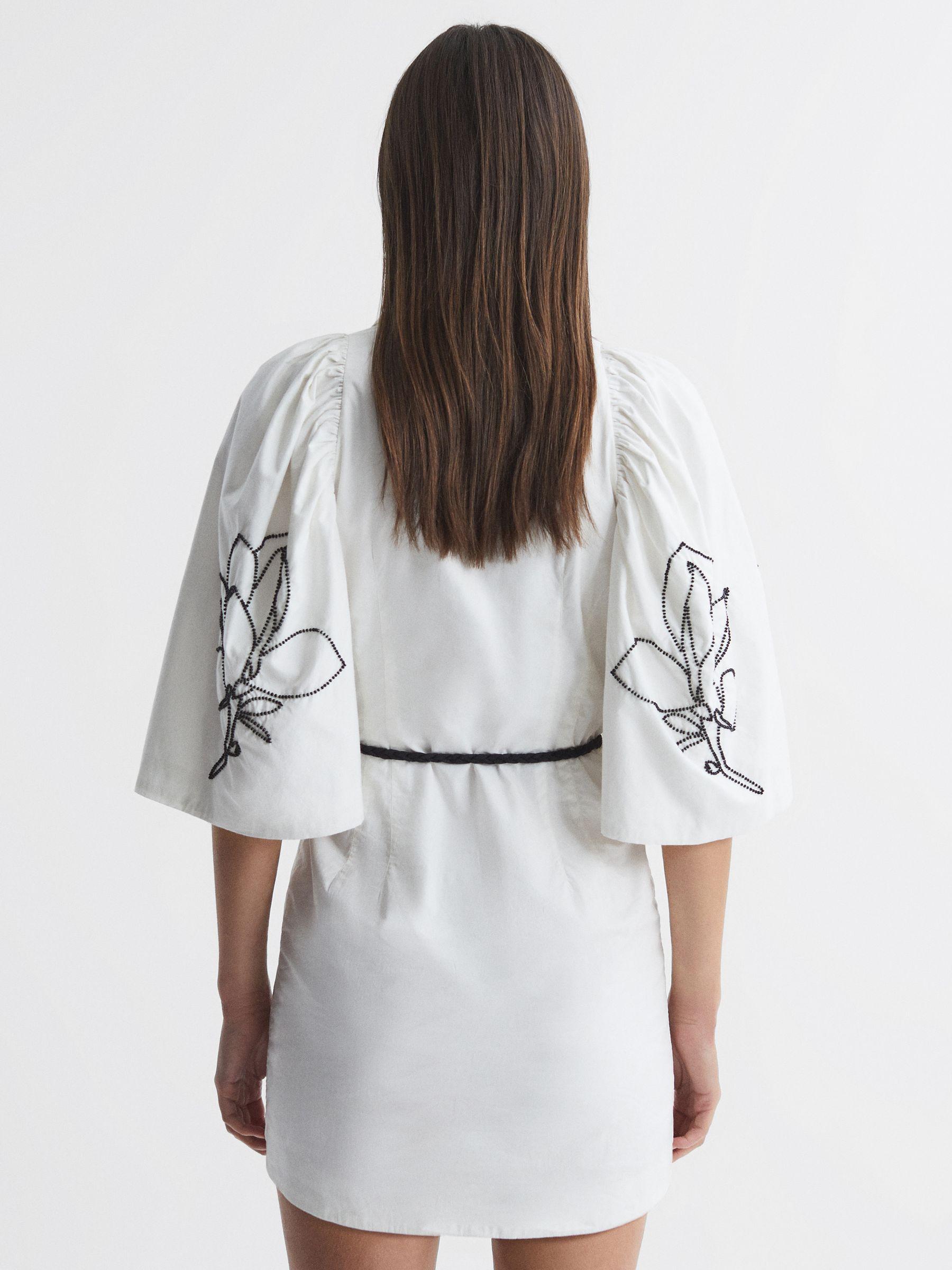 Joslin Beaded Cotton Shirt Mini Dress in White/Black Product Image