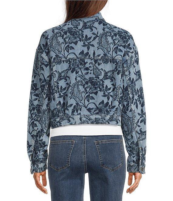 Charlie B. Denim Floral Jacquard Point Collar Long Sleeve Jacket Product Image