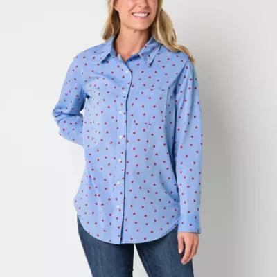 St. John's Bay Womens Long Sleeve Adaptive Hidden Access Opening Blouse Product Image
