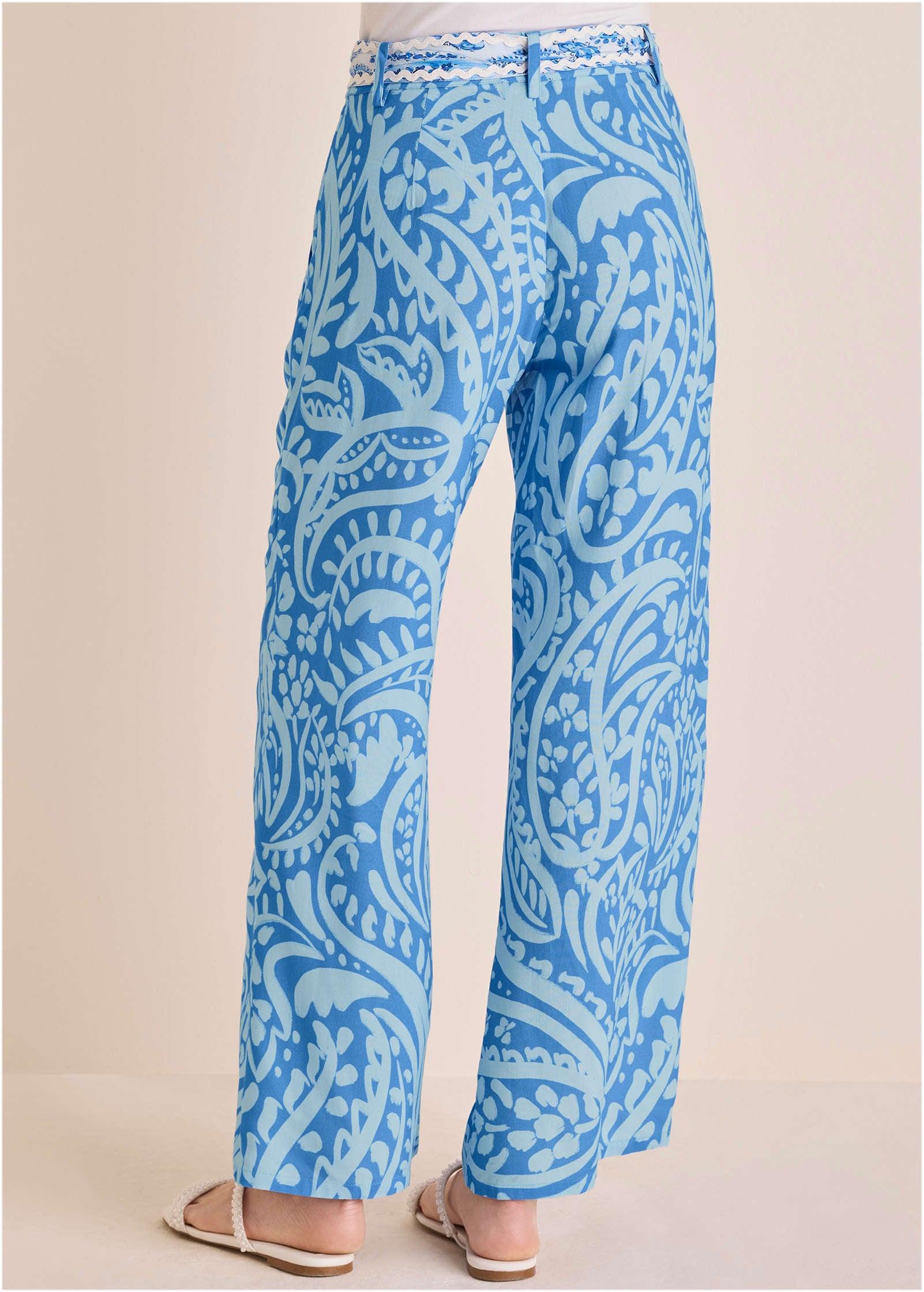 Front Slit Printed Pant - Blue Allover Spring Paisley Product Image