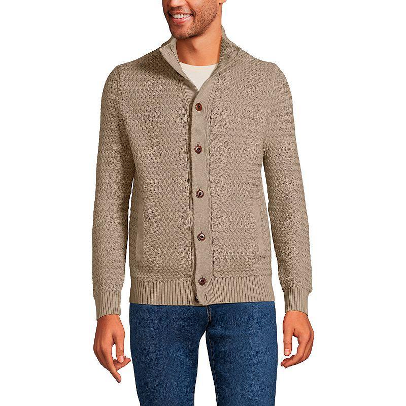 Mens Lands End Long Sleeve Drifter Mock Neck Cardigan Gray Grey Product Image