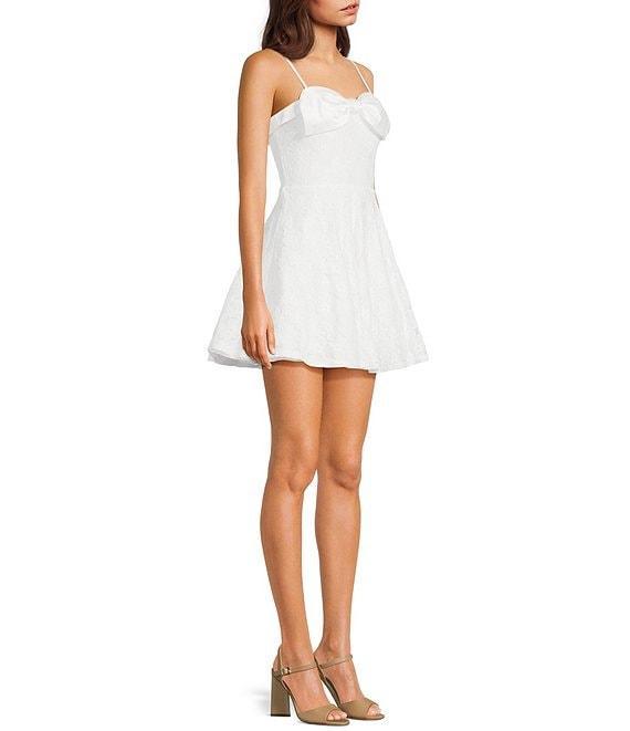 City Vibe Spaghetti Strap Square Neck Bow Front Lace Skater Dress Product Image