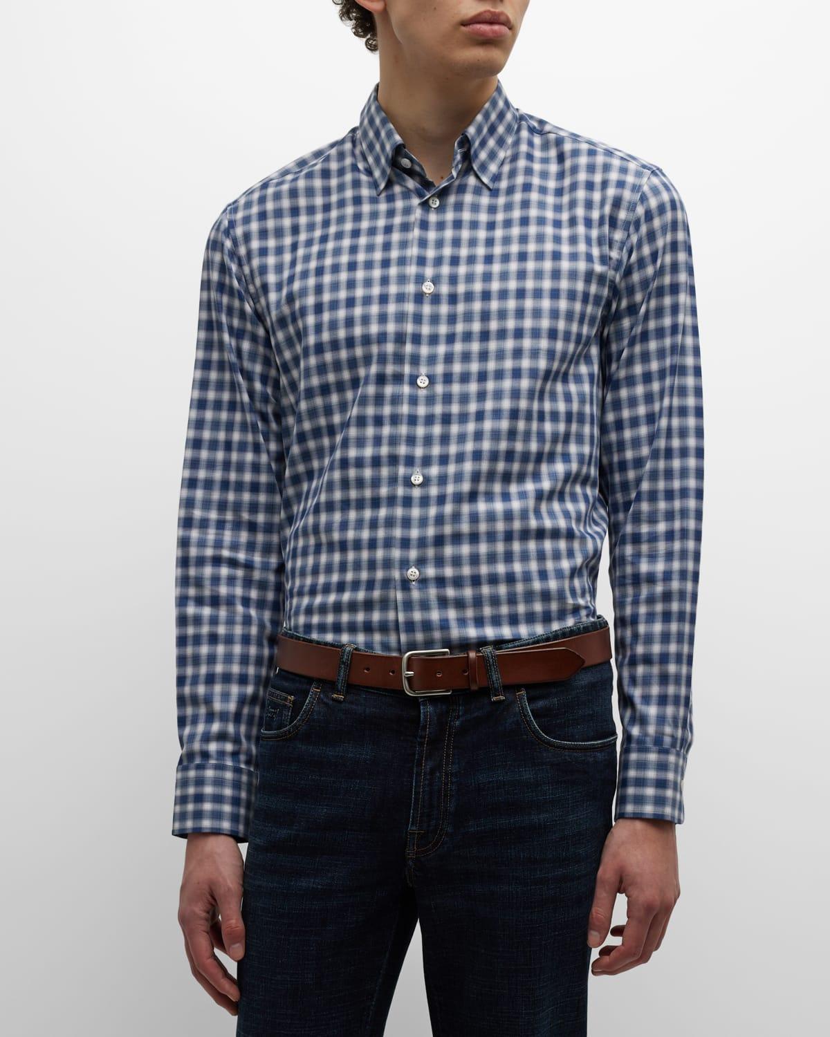 Men's Check-Print Cotton Sport Shirt Product Image