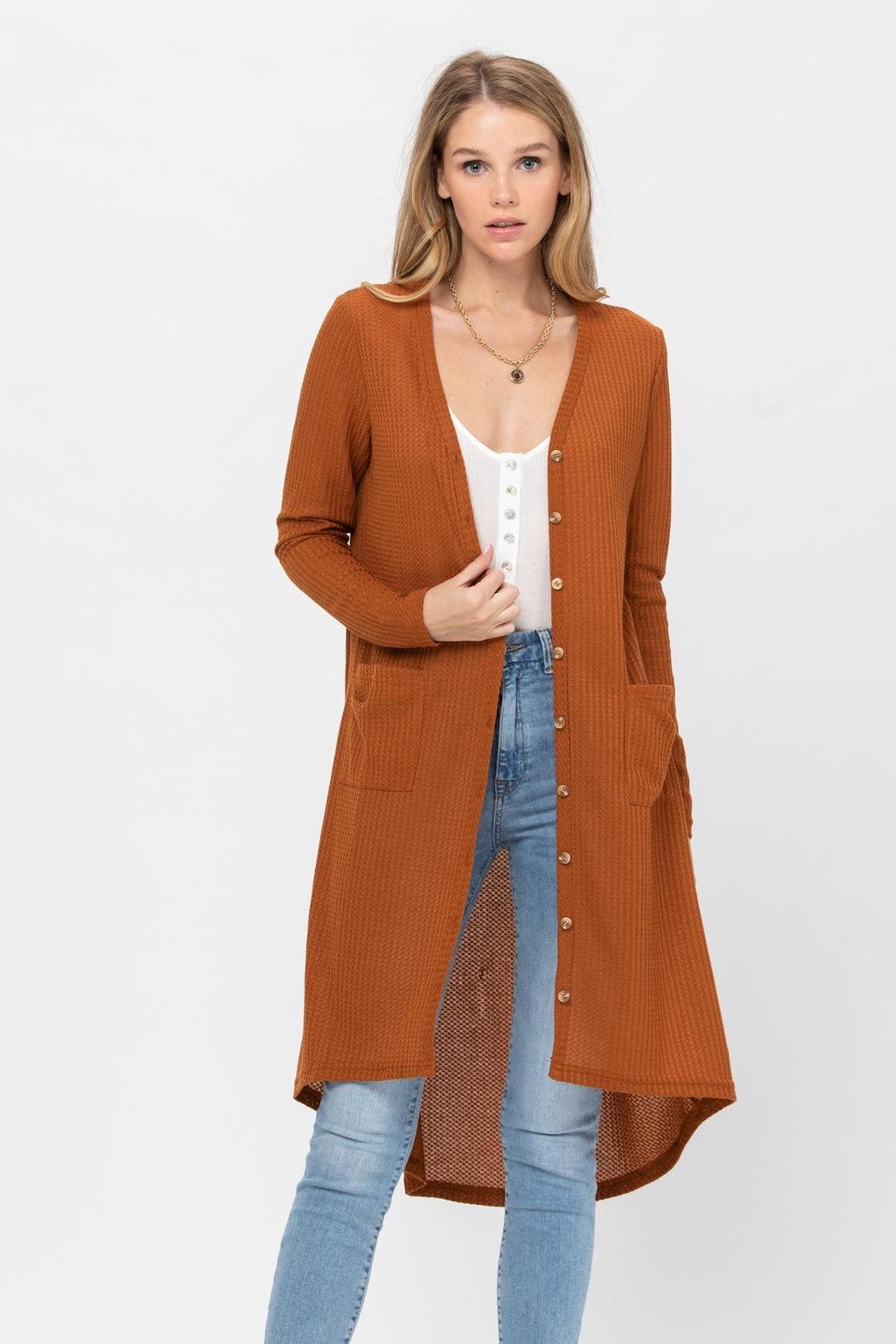 Button Down Solid Color Knit Cardigans With Pockets Product Image