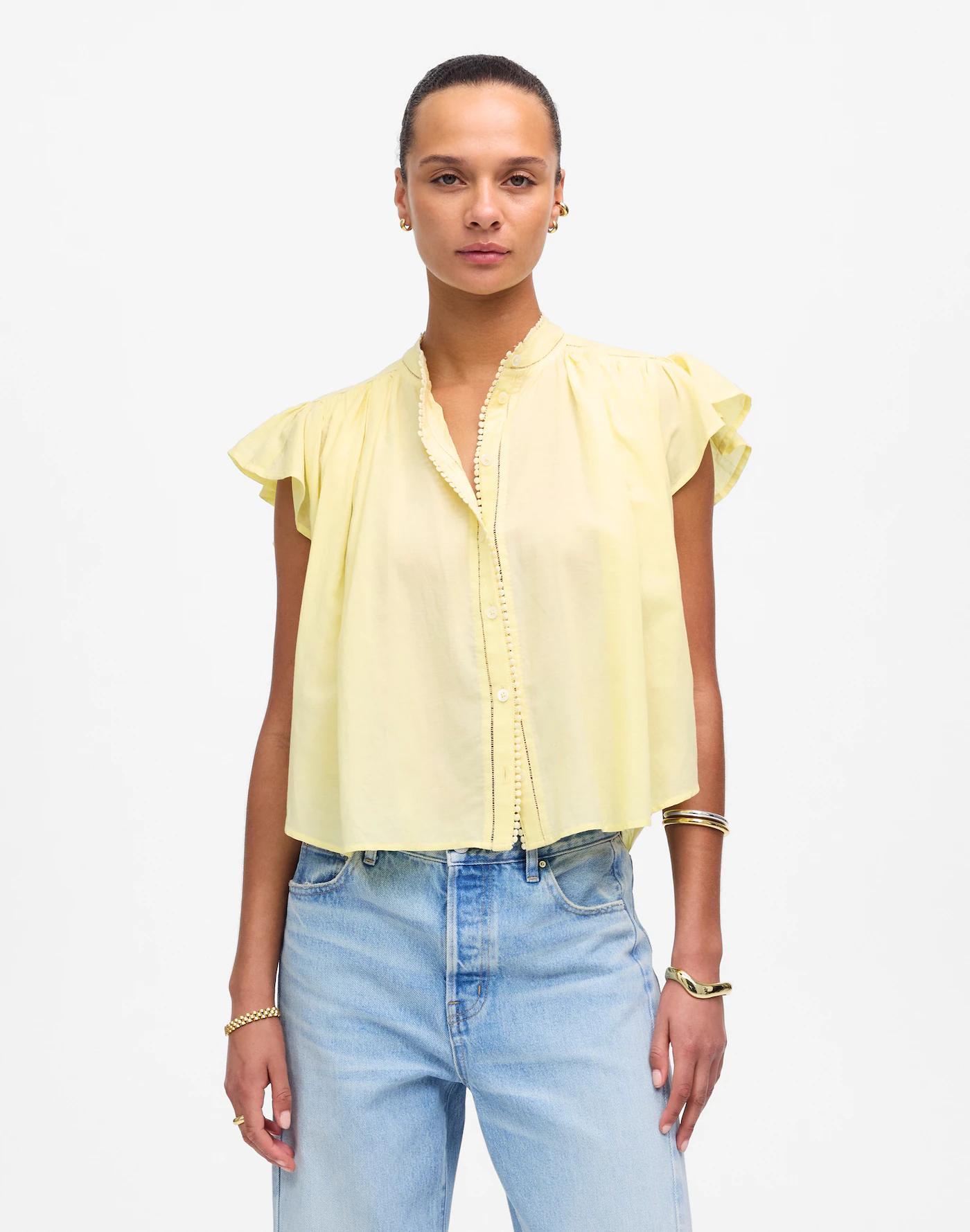 Shirred Lace-Trim Top Product Image