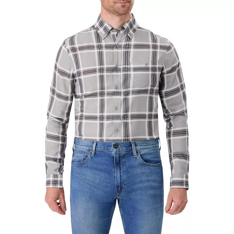 Men's Report Collection Lucas Plaid Modal Sport Shirt, Size: XL, Gray Plaid Product Image