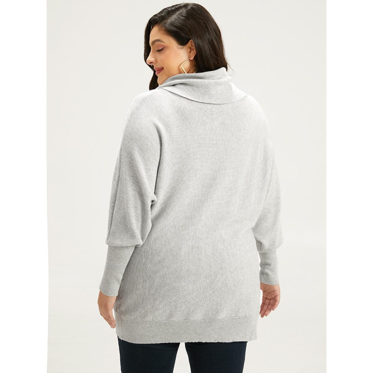 Plus Size Supersoft Essentials Lapel Collar Batwing Sleeve Pullover LightGray Women Casual Loose Long Sleeve Lapel Collar Dailywear Pullovers BloomChic 28/5X Product Image