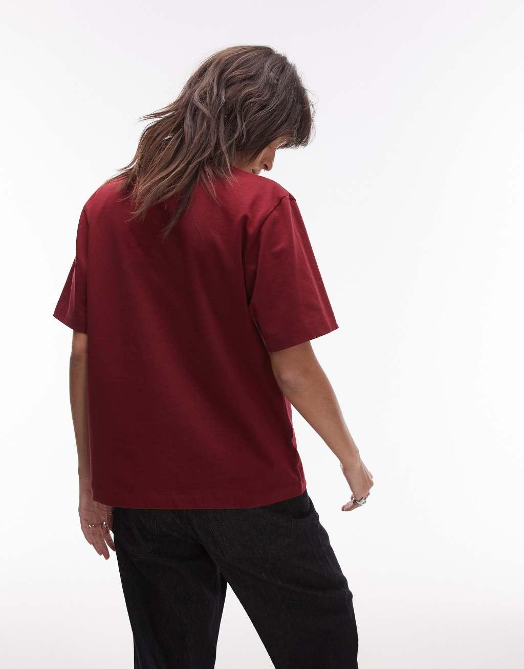 Topshop premium basic short sleeve tee in burgundy Product Image