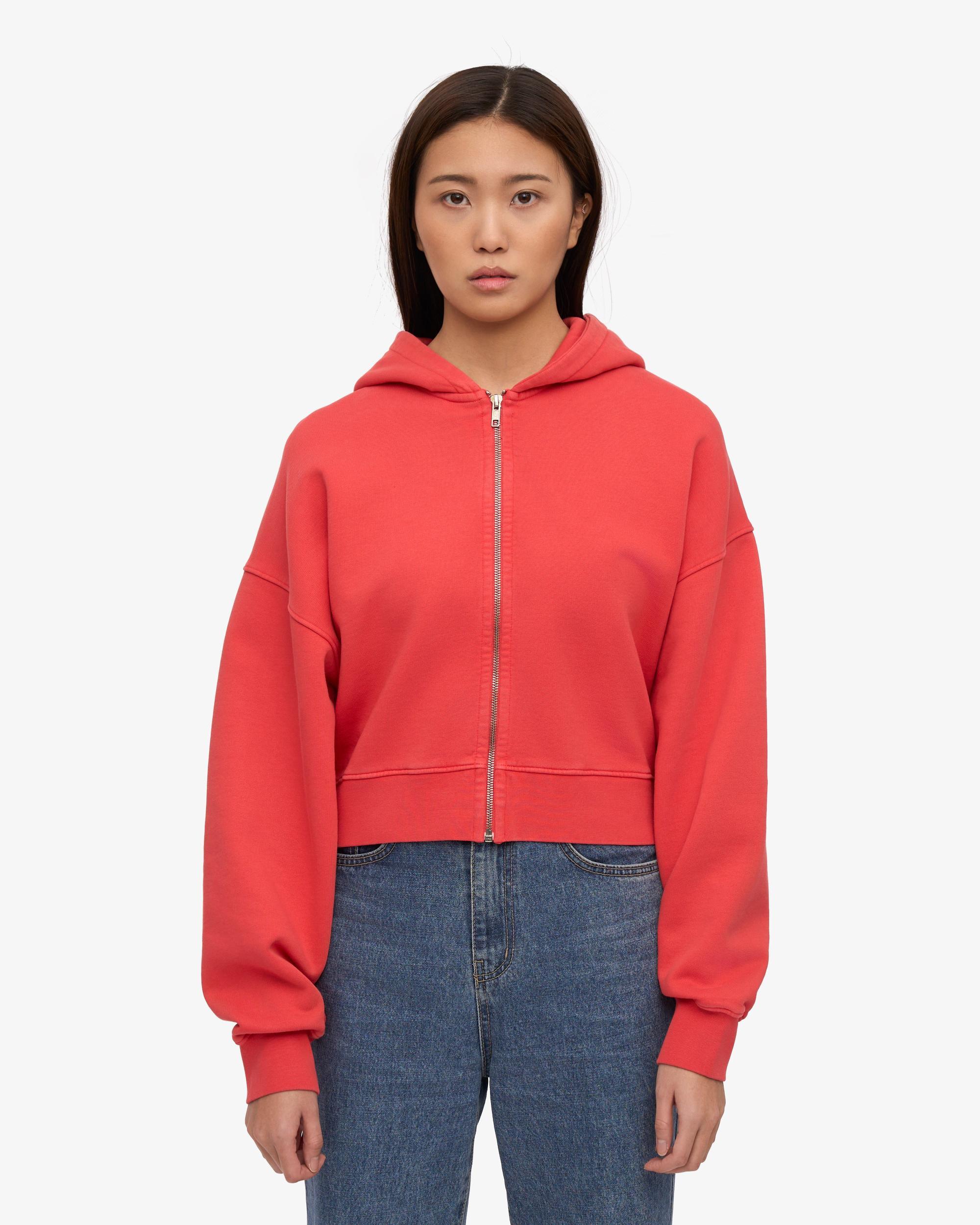 Organic Crop Zip Hood - Red Tangerine Product Image