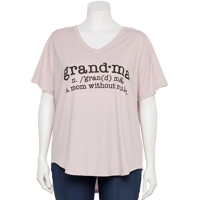 Womens Plus Size Grandma V-Neck Graphic Tee, Girls Purple Product Image