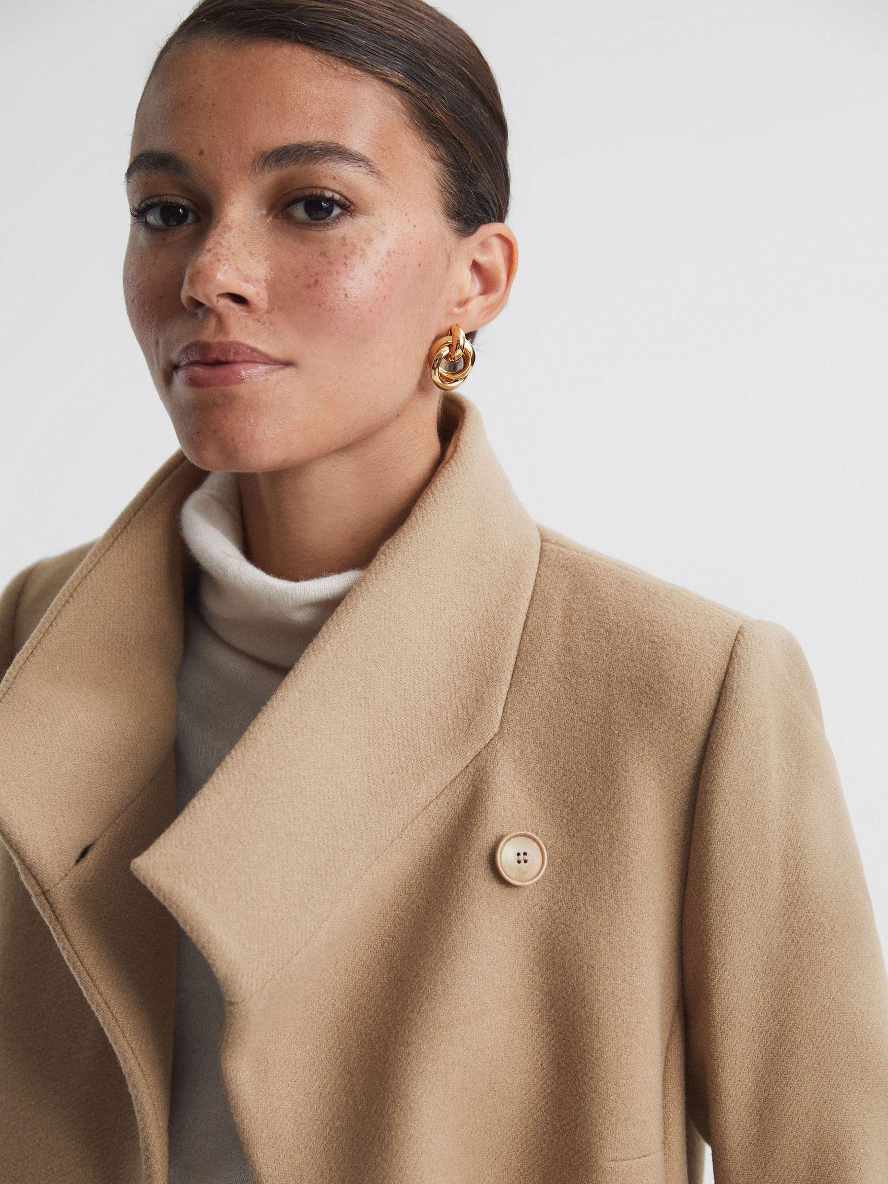 Wool Blend Mid-Length Coat in Camel Product Image