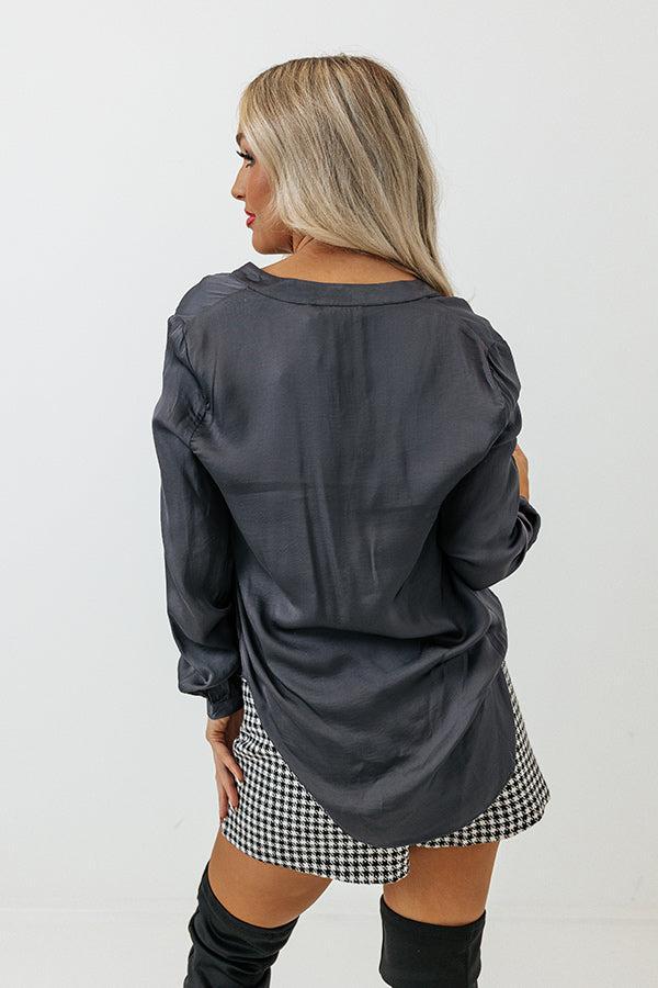 London Skyline Satin Top In Charcoal Product Image