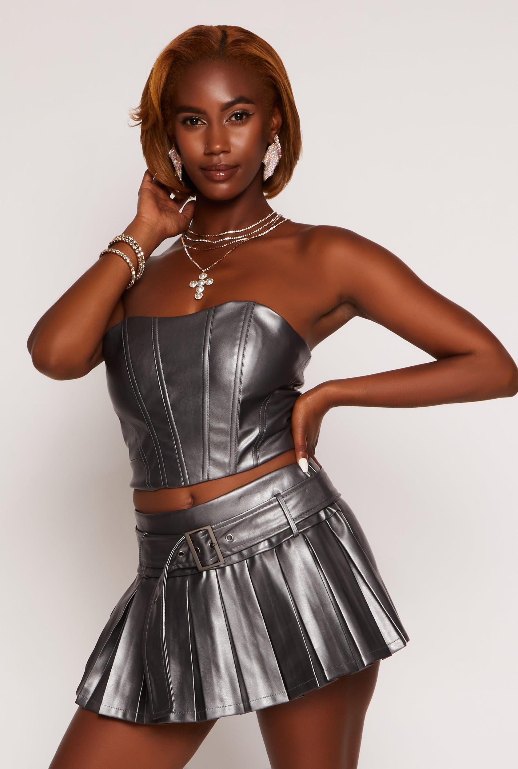 Womens Haute Monde Faux Leather Cropped Corset Top Product Image