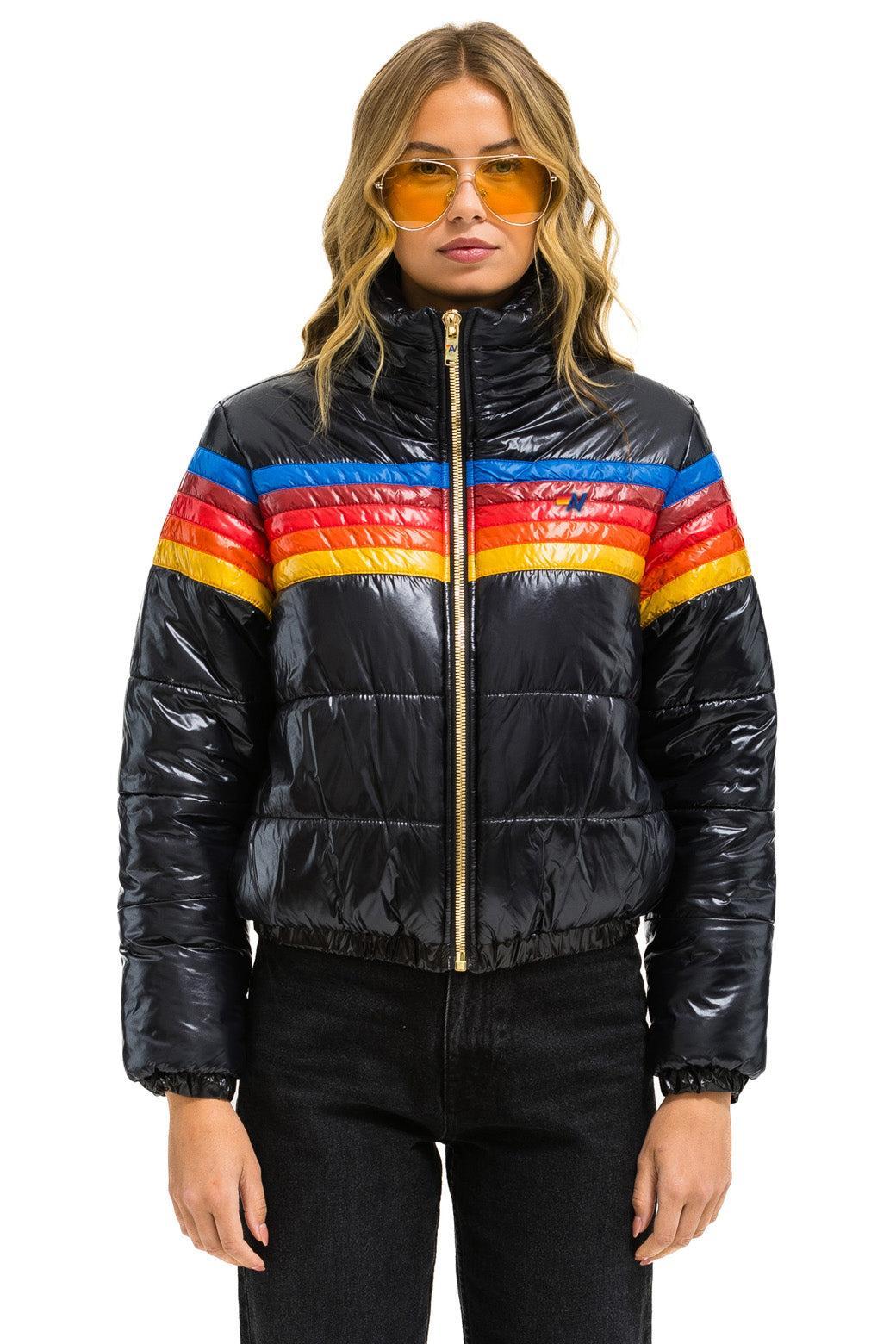 5 STRIPE LUXE APRES PUFFER JACKET - GLOSSY BLACK Female Product Image