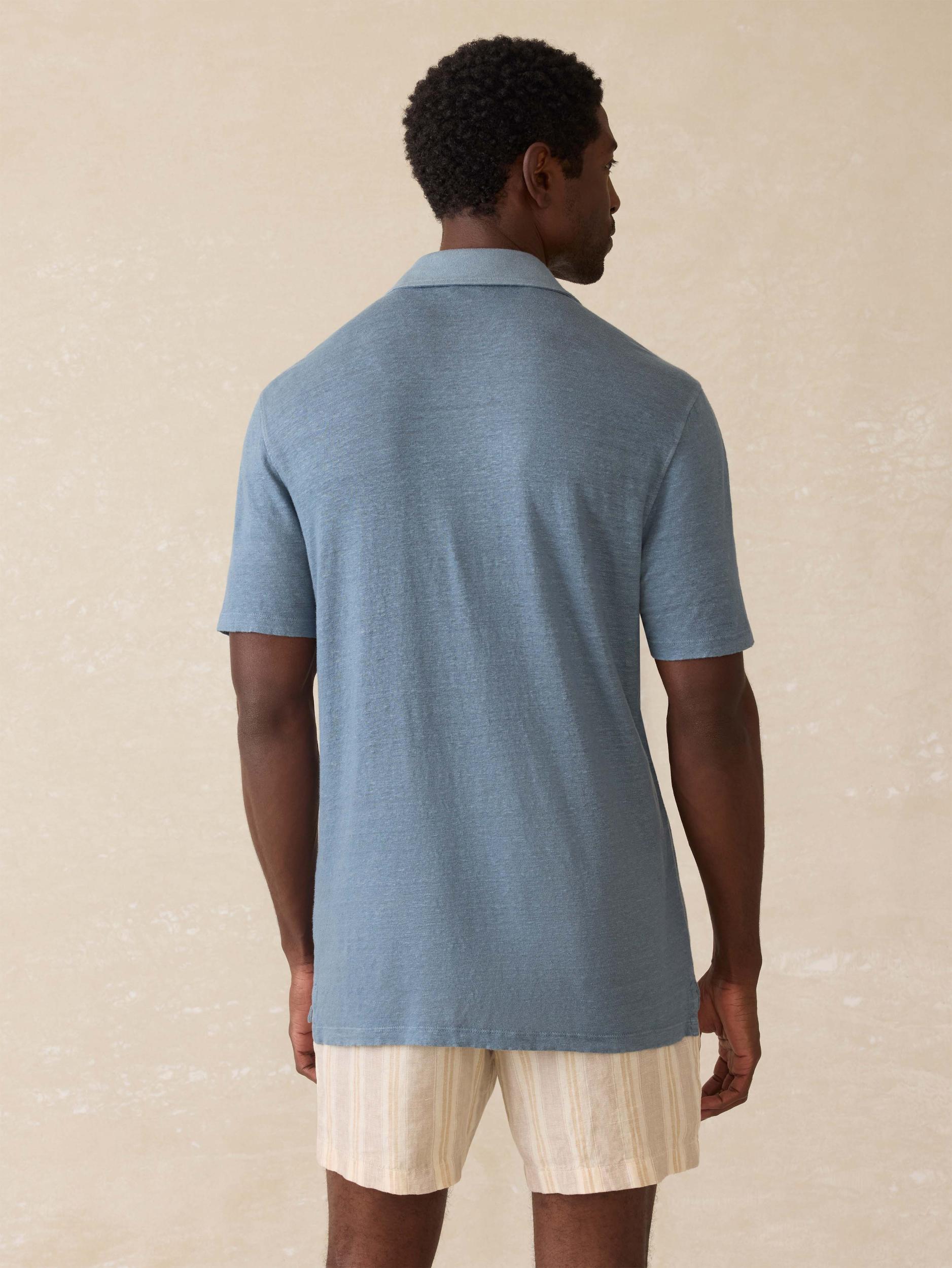 Short-Sleeve Linen Polo - Deep Marine Male Product Image