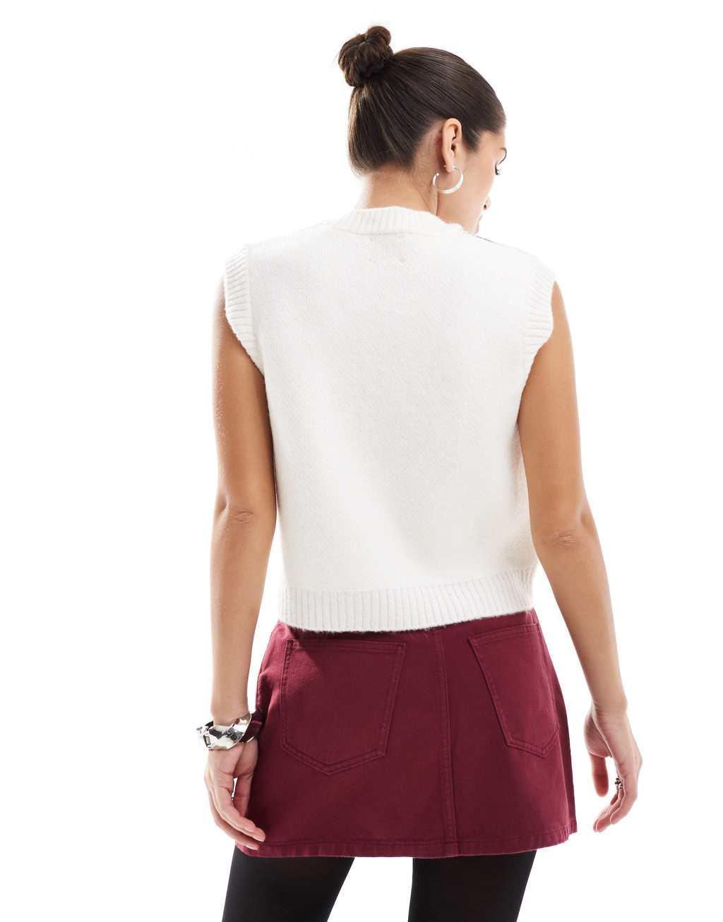 ASOS DESIGN denim mini skirt in burgundy Product Image