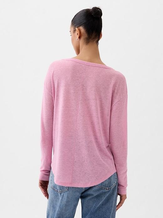 Linen-Blend Boatneck T-Shirt Product Image