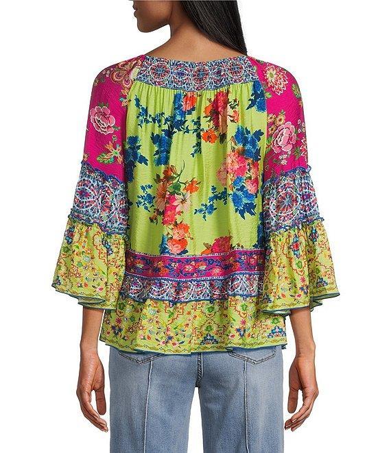 John Mark Mixed Print Scoop Neck 3/4 Ruffle Sleeve Blouse Product Image